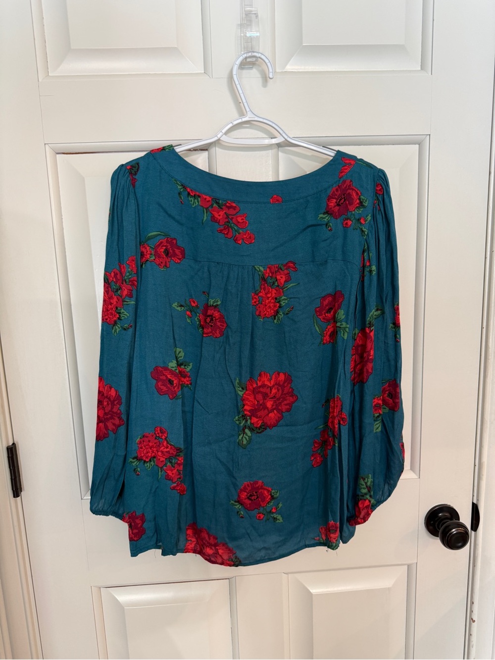 Maeve Anthropologie Kalas Henley Blouse blue red Floral 25627 - Picture 9 of 11